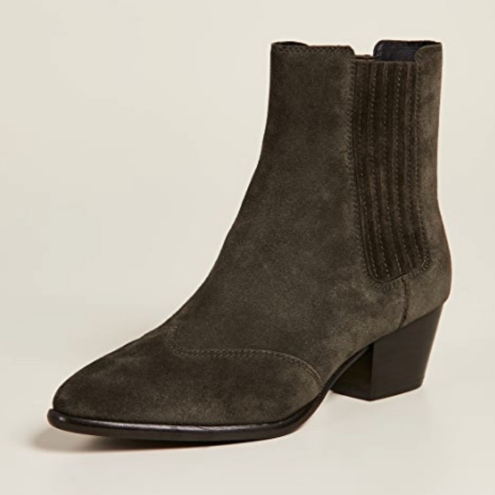 Ash Hook Bis Suede Ankle Boots Western Army Olive Green Pointed Toe Booties